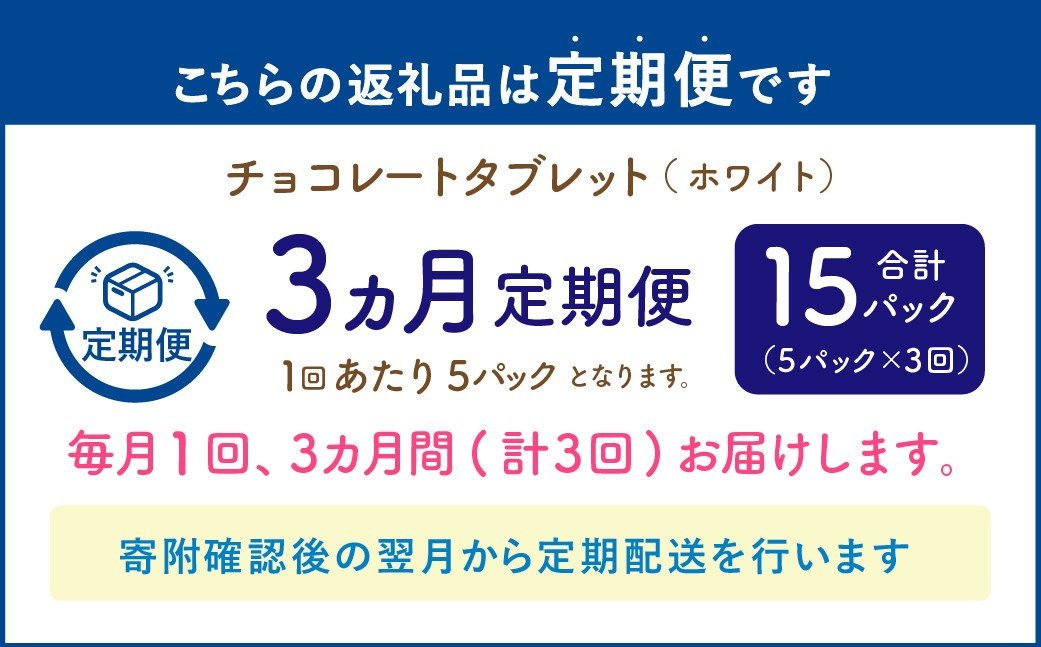 【1ヶ月毎3回定期便】 チョコレートタブレット 白い恋人ホワイト 計15パック