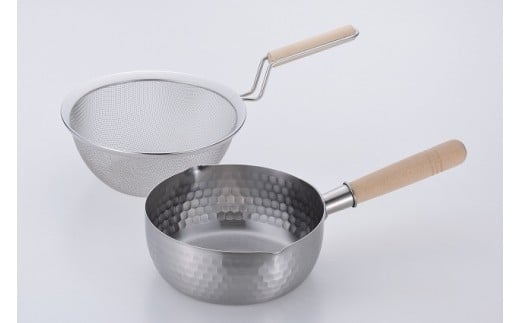 
SM-9549 彩食庵 IH対応ステンレス雪平鍋18cm & 木柄ザルセット FC015216
