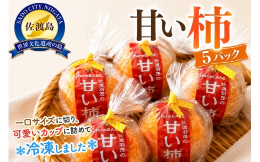 【佐渡産 冷凍カット柿「甘い柿」】5パック 一口サイズ 半解凍でシャーベット | 新潟県産柿 佐渡産柿 佐渡島産かき 冷凍柿 カット柿 柿 かき カキ フルーツ 果物 くだもの シャーベット デザート おやつ 冷凍 南佐渡 にいがた さど 新潟県 佐渡市