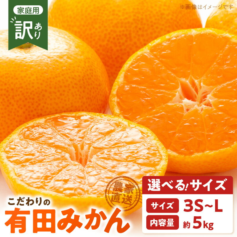 【ふるさと納税】有田みかん 訳あり 家庭用 約 5kg 選べる サイズおまかせ 3S〜S S〜L みかん フルーツ 柑橘 果物 採りたて フレッシュ 農家直送 濃厚 甘い 酸味 キズあり 変形 浮皮 食品 常温 お取り寄せ 和歌山県 湯浅町 送料無料