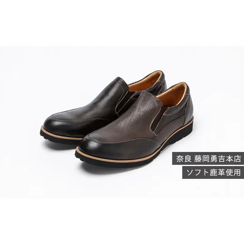 レザースニーカー 鹿革全面 ダークブラウン レザースニーカー 25.0cm