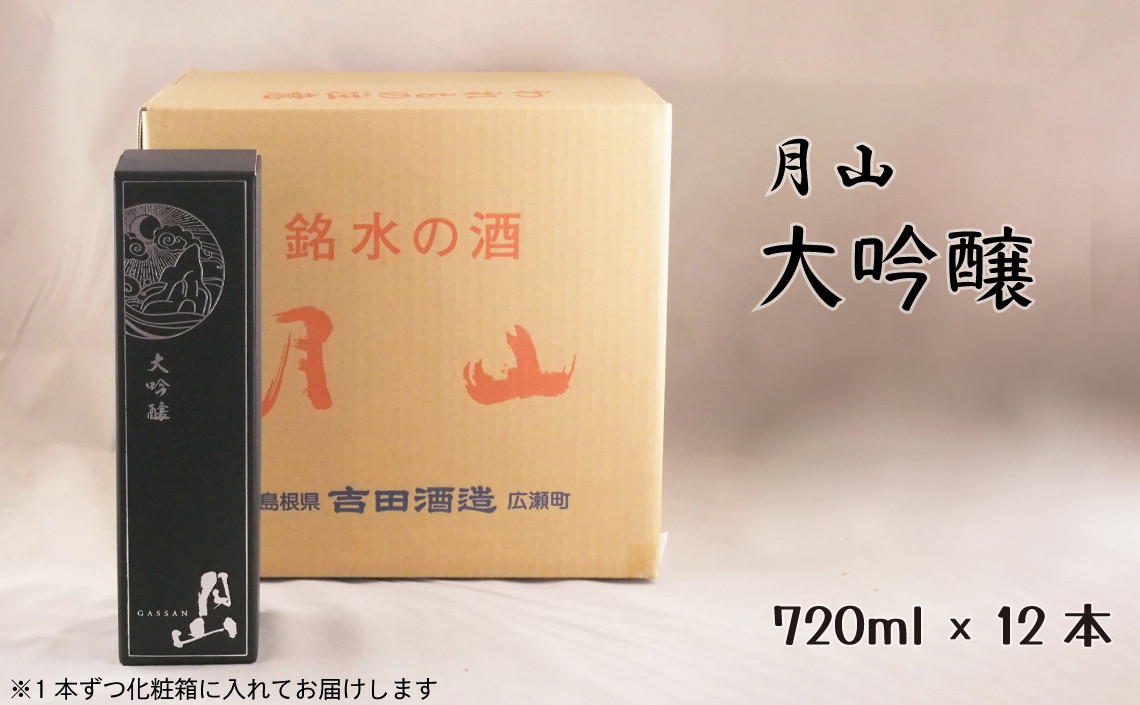 
            月山　大吟醸　（720ml×12本）【大吟醸 日本酒 地酒 お酒 アルコール 山田錦 繊細 辛口 フレッシュ フルーティー 贈り物 ギフト 贈答用 ご自宅用 おすそわけ 贅沢 島根県 安来市】
          