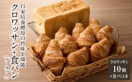 自家培養酵母の旨味を堪能♪クロワッサン１０個＋食パン１本（ノーカット）自家培養酵母 クロワッサン 酵母クロワッサン 食パン 酵母食パン よつ葉バター 【065-07】
