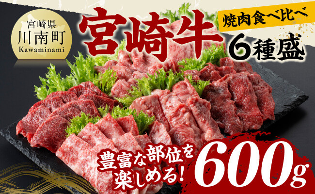 
            宮崎牛 焼肉 食べ比べ 6種盛 600g【 肉 牛肉 国産 宮崎県産 黒毛和牛 和牛 焼肉 バーベキュー 】
          