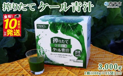 ＜ファンケル 搾りたてケール青汁 3000g (100g×15袋)×2箱＞ 濃縮野菜 国産 あおじる 化学農薬不使用 飲料 ドリンク 小分け FANCL ファンケル 産地直送 グリーンヒル 愛媛県 西予市【冷凍】