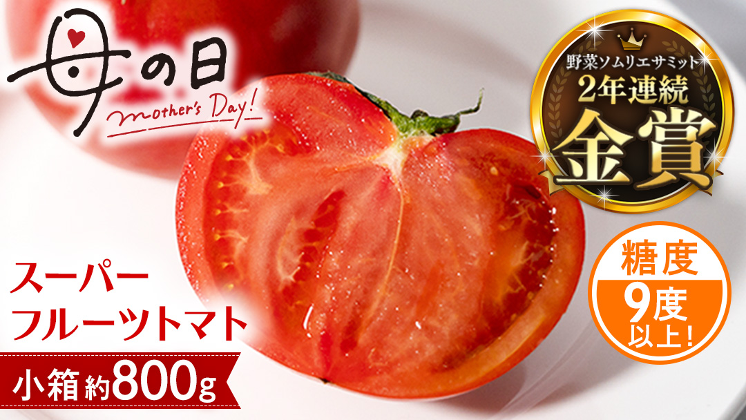 【母の日専用】 スーパーフルーツトマト 小箱 約800g ×1箱 糖度9度以上 《5月4日～10日お届け メッセージカード付》 トマト とまと 野菜 母の日 ギフト 贈り物 プレゼント 感謝 記念日 [BC069sa]