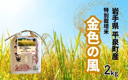 【令和6年産】平泉町産 特別栽培米　金色の風 2kg / 1万円 米 お米 こめ 白米 精米 ブランド米 50％減薬 体に優しい 岩手 東北 おにぎり お弁当 ギフト プレゼント お祝い ギフト プレゼント ご挨拶 挨拶 敬老の日 おじいちゃん おばあちゃん いつもありがとう 感謝 米 お米 【mih400-kin-2B】