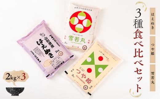 【令和7年産】 米食味鑑定士厳選 新庄産米食べ比べ3種 各2kg はえぬき 雪若丸 つや姫 山形県 新庄市 F3S-2590