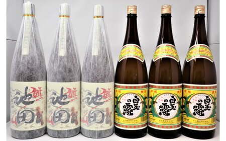 No.4039-4　焼酎【池田旗山】・白玉の露（一升瓶）6本セット