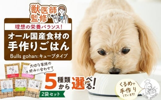 ペットフード 無添加ドッグフード・ブルズごはんCUBEタイプ 300g×2袋(馬・豚・鹿・鶏・魚の中から2つ)_CUBE型 20個入×2袋 無添加ドッグフード 1袋300g(馬肉・豚肉・鹿肉・鶏肉・魚