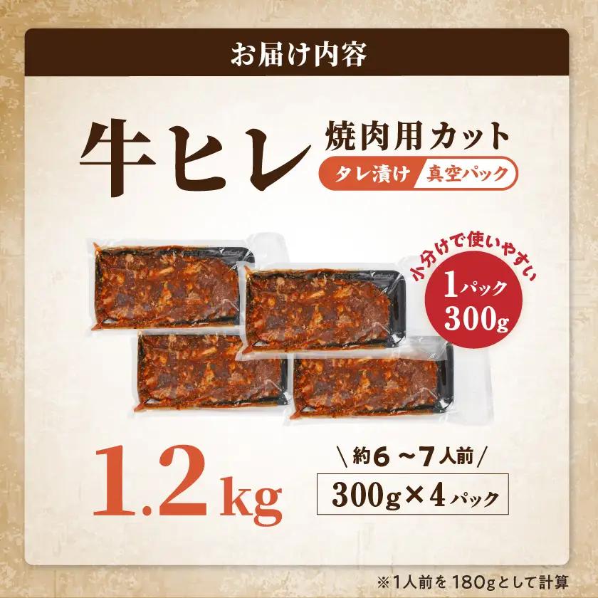 牛ヒレタレ漬け1.2kg(焼肉用カット)〔11-3302〕_(都城市) 