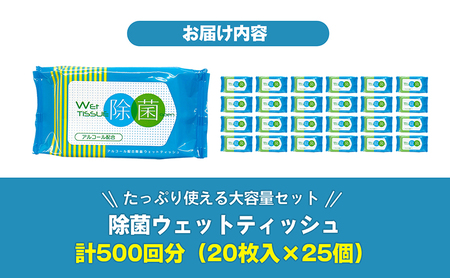 除菌ウェットティッシュ 計500回分（20枚入×25個）