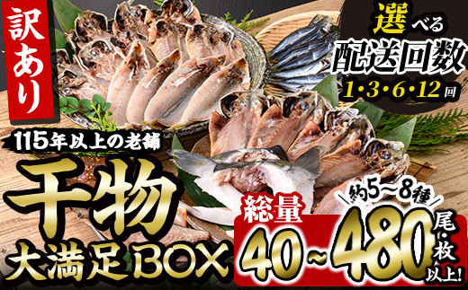 
＜お届け回数が選べる！＞定期便・訳あり・干物大満足BOX(1回総量40枚・全3回/隔月/総量120枚・全6回/隔月/総量240枚・全12回/毎月/総量480枚)訳あり 大満足 BOX 干物 みりん干し あじ アジ かます カマス ブリ ブリカマ さば いわし たい 鯵 鰤 鯖 鯛 丸干し 開き 魚 海鮮 冷凍 詰め合わせ 簡単調理【AQ68・AQ85・AQ90・AQ91】【株式会社　やまろ渡邉】
