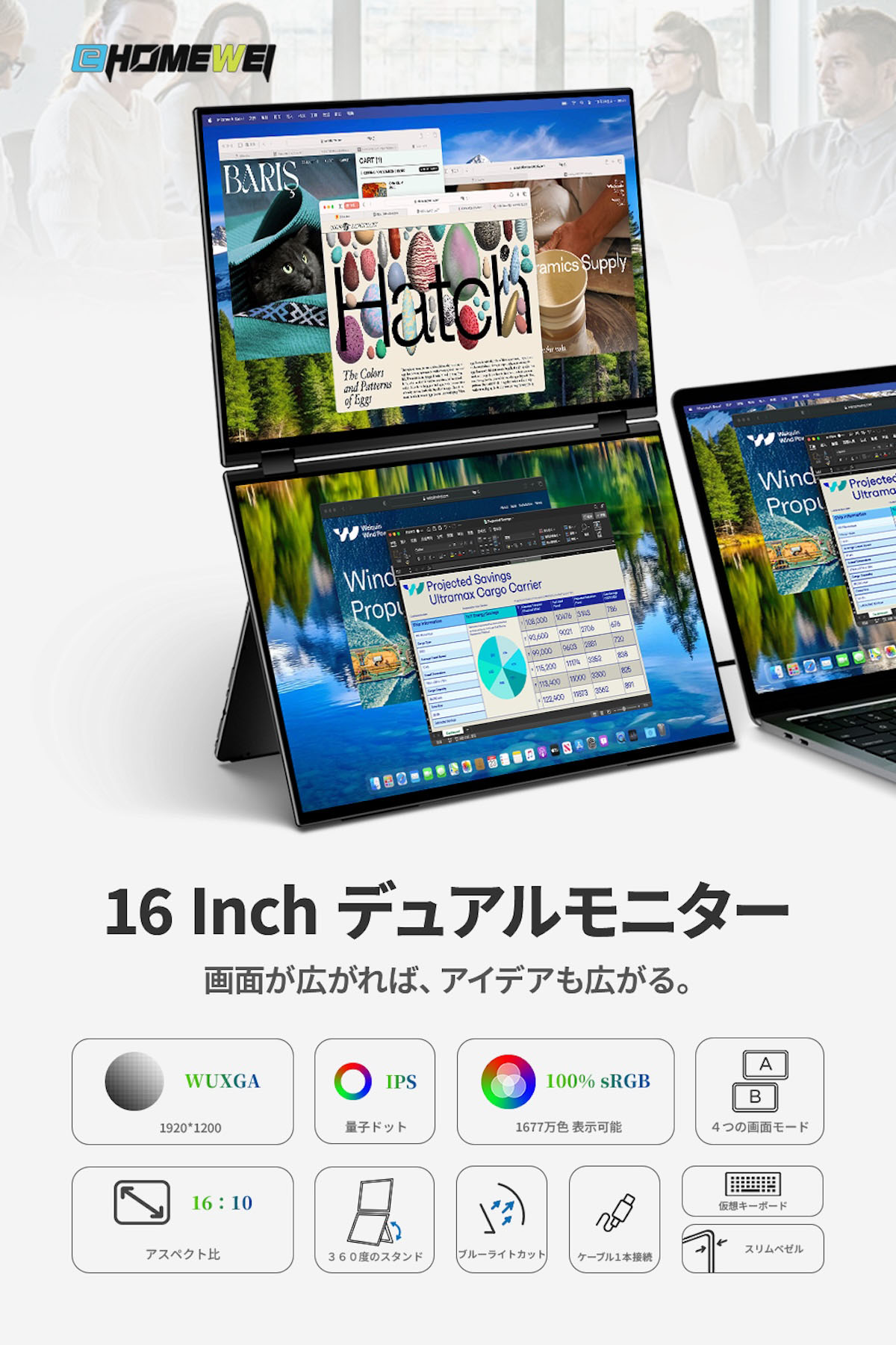 【クラウドファンディング対象返礼品】EHOMEWEI デュアルモニター IPS 16インチ 薄型6mm [1309]