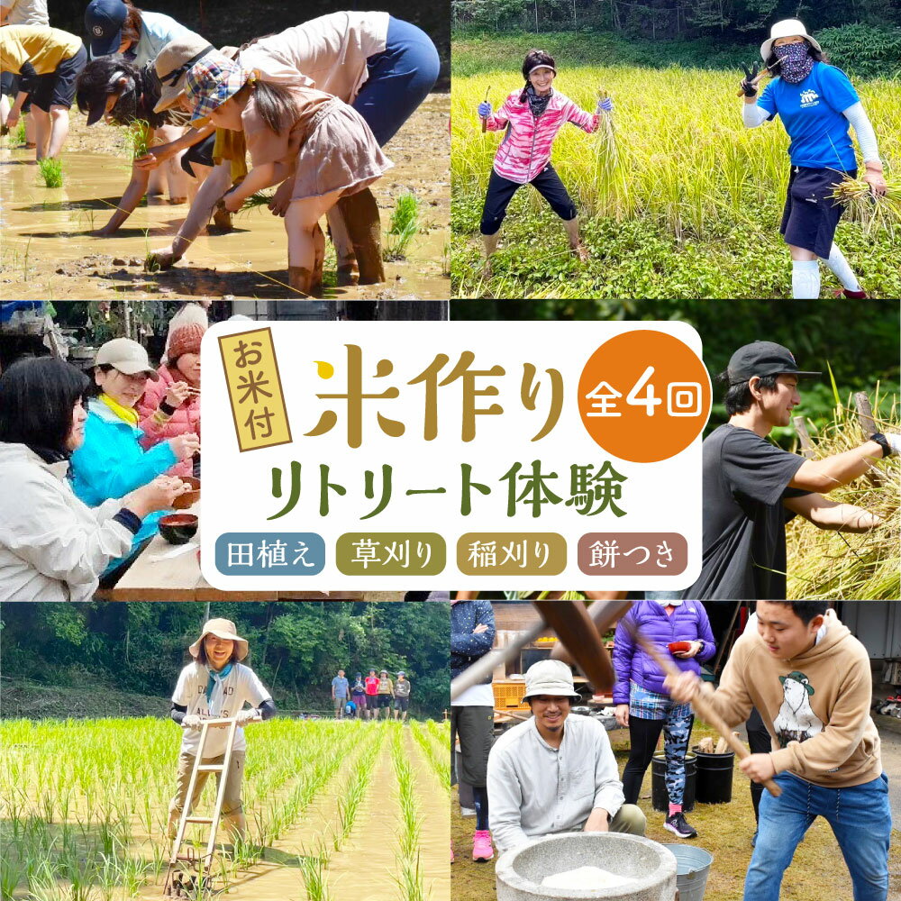 【ふるさと納税】 ここでしか味わえない！ 米づくりリトリート体験【栽培期間中は農薬・肥料不使用】 お米付き 全4回田植えから稲刈り、餅つきまで 米づくり お米作り 体験 農業 米 お米 岐阜県 美濃加茂市