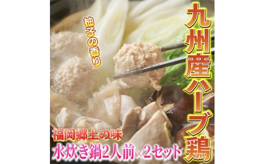 九州産ハーブ鶏 水炊き鍋 2人前×2セット(計4人前) 【水たき 鍋 なべ 水炊き 鶏肉 切り身 鍋セット 鍋料理 鳥鍋 鶏鍋 冷凍 国産 福岡 土産 九州 博多 ご当地 福岡県 筑前町 CA012】