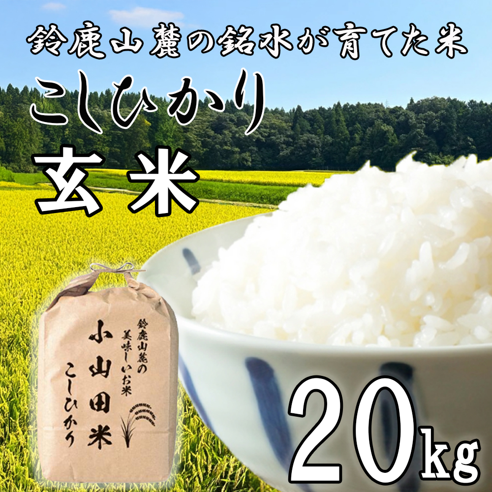 【令和7年度先行予約】こしひかり （玄米）20kg 鈴鹿山麓の銘水が育てた米、米どころ三重県産小山田地区「こしひかり（玄米）」20kg