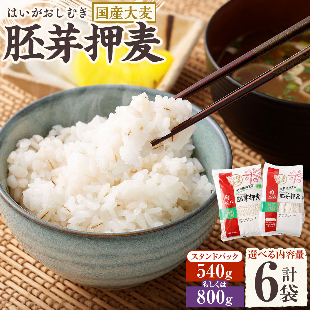 【ふるさと納税】＜選べる内容量＞胚芽押麦 計4.8kg（800g×6袋） / スタンドパック 計3.24kg（540g（45g×12袋）×6袋） 大麦 穀物 胚芽 ご飯 ごはん 国産 山梨県 中央市 送料無料