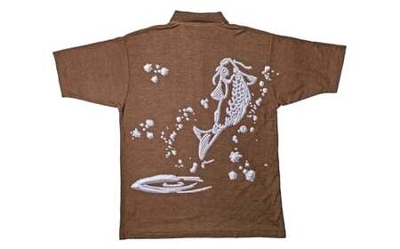 【Mサイズ】倉敷染 272SD 半袖ポロシャツ 昇り鯉 刺繍調 プリント入 ブラウン
