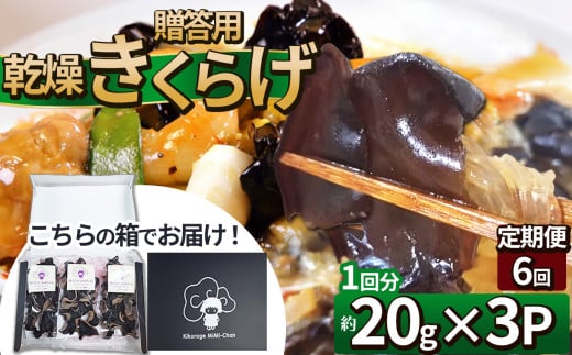 【定期便6回】贈答用乾燥きくらげ 20g×3P ともちゃん農園 |定期便 贈答用 乾燥 きくらげ 食物繊維 鉄分 カルシウム ビタミンD カリウム アミノ酸  高血圧予防 ふるさと 納税栃木県 那珂川町