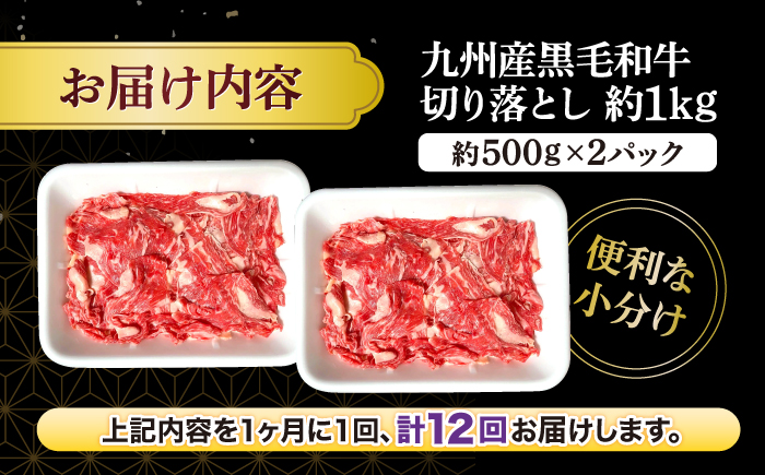 【12回定期便】【小分けで使いやすい】九州産黒毛和牛 切り落とし 計12kg（約1kg×12回） ＜宮本畜産＞ [CFA007]