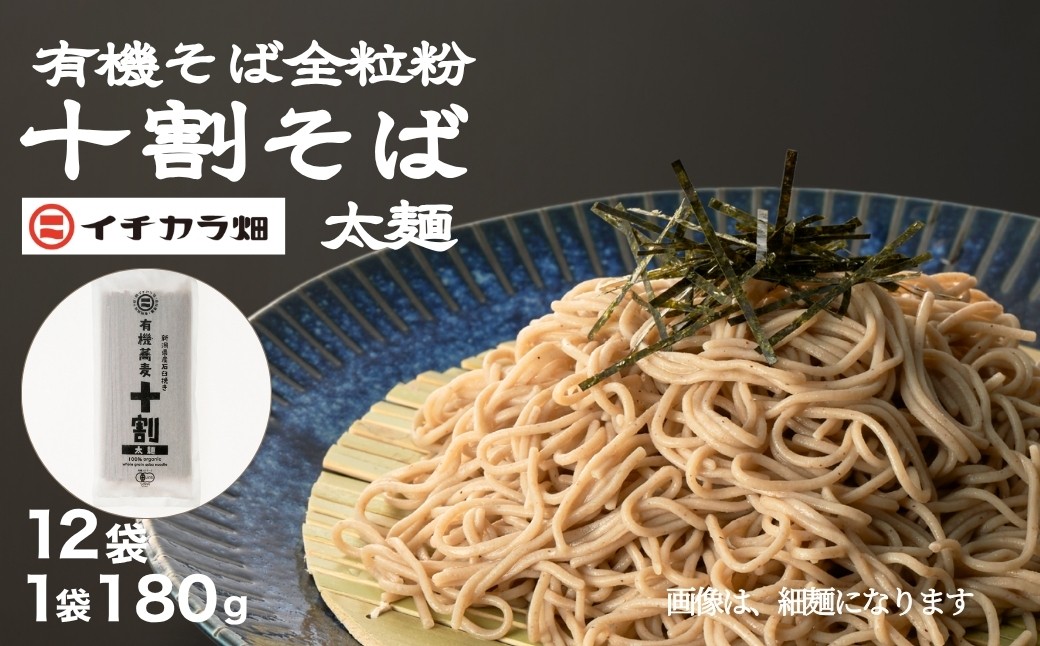 
            有機そば全粒粉100％使用 グルテンフリー太麺 有機そば 十割 180g×12個セット イチカラ畑 【0021-0011-01】
          