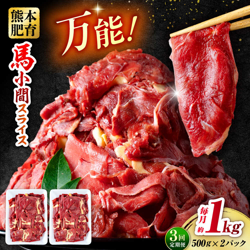 【ふるさと納税】【全3回定期便】 馬肉 小間スライス 計3kg 1回あたり1kg（500g×2パック） / 肉 お肉 小間切れ しぐれ煮 味噌煮 野菜炒め 冷凍【五右衛門フーズ熊本店】[AYBV034]