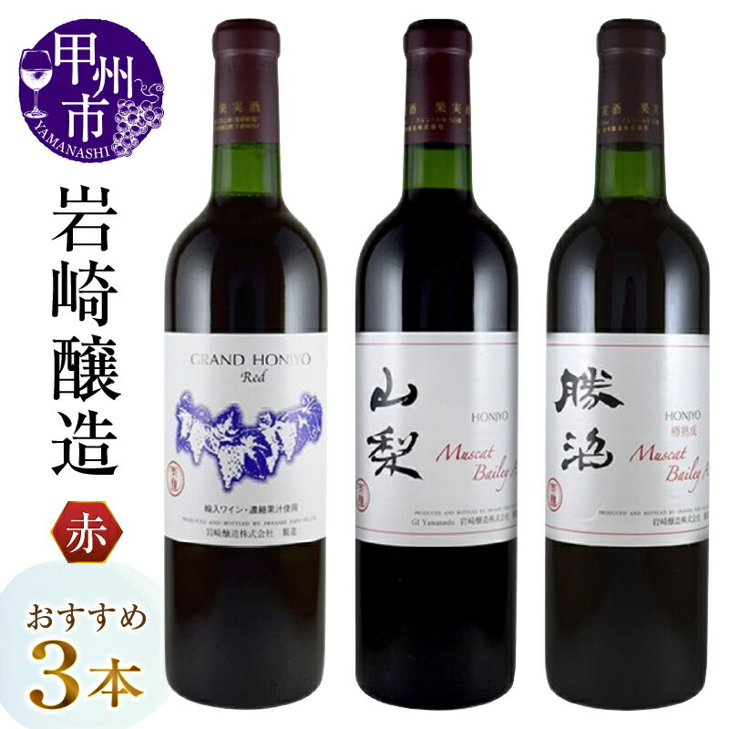 【ふるさと納税】 ワイン 赤ワイン 720ml 3本 セット 岩崎醸造 グランド ホンジョー 勝沼 樽熟成 マスカットベーリーA 山梨 辛口 ミディアムボディ ライト 飲み比べ 母の日 父の日 記念日 ギフト 山梨県 甲州市 （MG） 【B19-487】