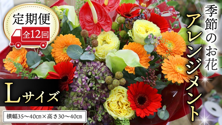 【 定期便 12ヶ月 】 毎月届く 季節の アレンジメント Lサイズ 花 生花 1年間 おうち時間 定期便 新生活 応援 [CT063ci]