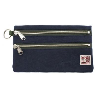 ふるさと納税 加東市 帆布工房　横長二段ファスナー付きポーチ(ネイビー)約12×20cm