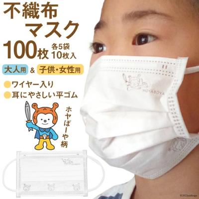 ふるさと納税 気仙沼市 【ホヤぼーやマスク】 マスク 大人 女性 子供 計100枚 10枚入 ×各5 20565246