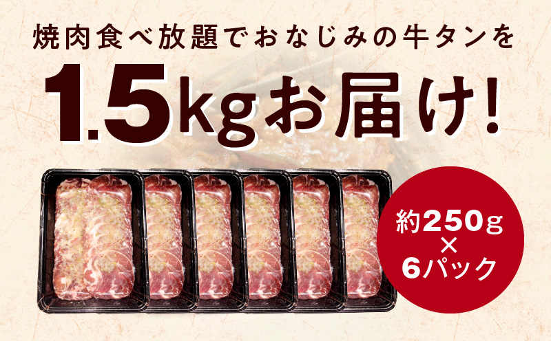 【定期便】ねぎ塩 牛たん（成型）合計 1.5kg 小分け 250g×6【牛タン 牛肉 焼肉用 薄切り 訳あり サイズ不揃い 2026年2月＆5月発送 全2回】 099Z435