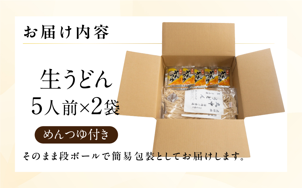 【訳あり】簡易包装 生うどん 5人前×2袋 めんつゆ付き 10食セット【丸中製麺所】ラーメン 高山ラーメン 自家製麺 飛騨 下呂市【29-10】 生うどん 5人前×2袋 めんつゆ付き 10食セット