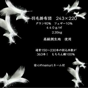 羽毛掛布団243cm×220cm 創業70年超の京都の老舗メーカー 職人手作り国産ふとん 極上の眠り【1632102】