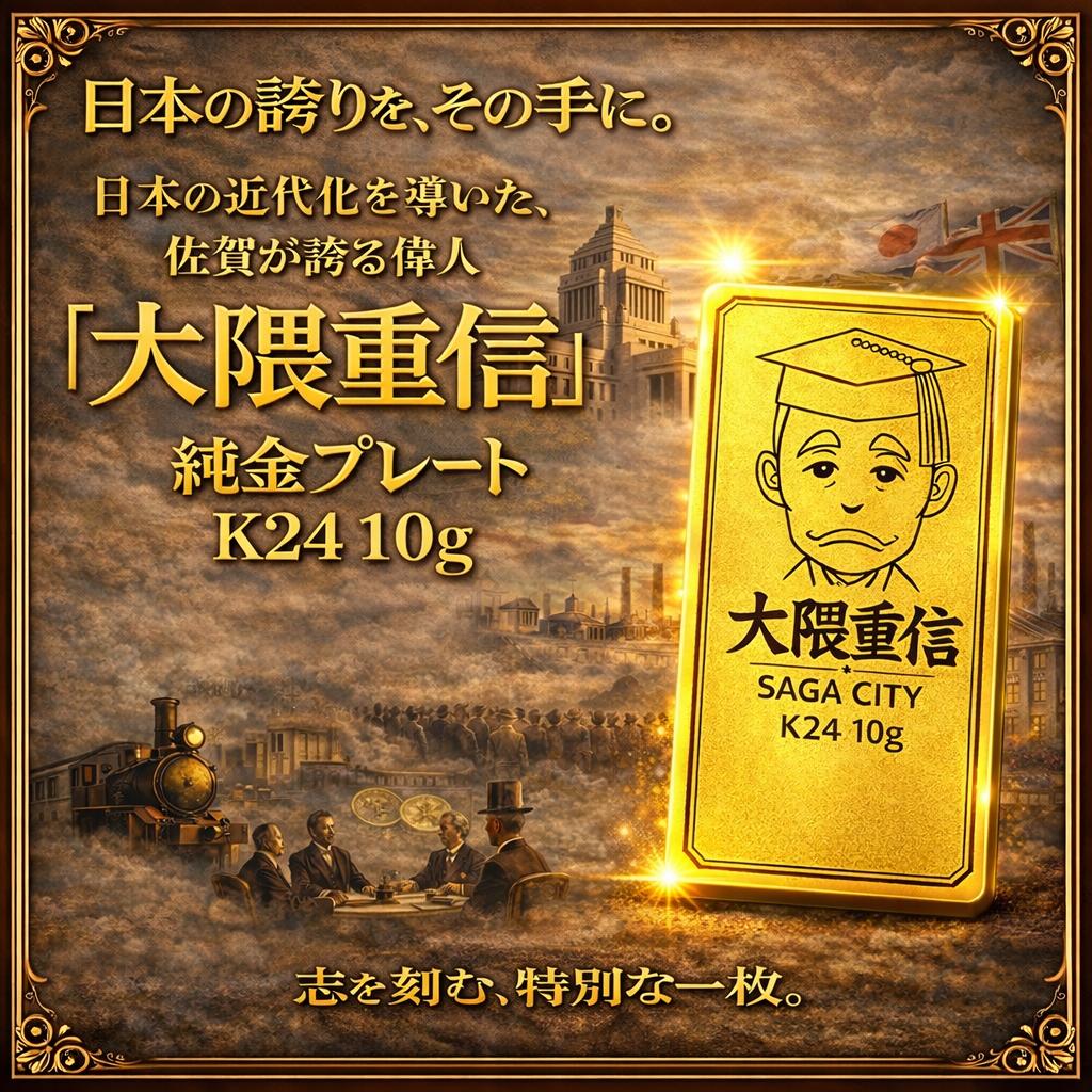 K24純金 佐賀の偉人！日本の偉人！大隈重信プレート10ｇ：D190-002