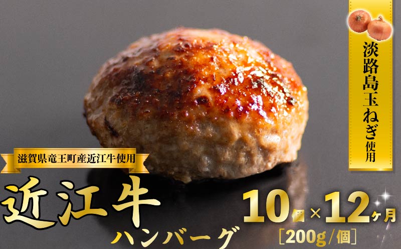 定期便 12ヶ月 近江牛ハンバーグ 200g×10個 計2kg ( 淡路島の玉ねぎ入りハンバーグ はんばーぐ 冷凍ハンバーグ 大容量ハンバーグ 和牛ハンバーグ 大人気ハンバーグ 近江牛ハンバーグ ハンバーグ )