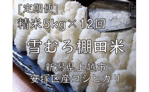 
                  令和7年 新潟県産 棚田米 コシヒカリ 精白米 定期便 60kg 60キロ (5kg×12回) 雪中貯蔵 雪むろ こしひかり 精米 お米 こめ 新潟 上越 米 送料無料 手づくり百人協同組合
                