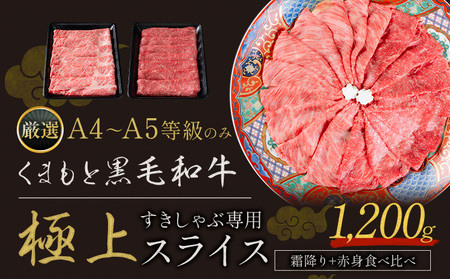 黒毛和牛 A4～A5等級 霜降り  赤身 すき焼き しゃぶしゃぶ スライス A4 A5 1200g すきやき肉 先行予約 牛肉 冷凍 くまもと黒毛和牛 《7-14日以内に出荷予定(土日祝除く)》 個別 取分け 小分け 個包装 1kg 以上 1.2kg 赤身 霜降り