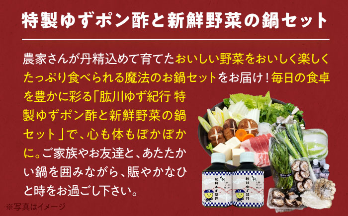 【先行予約】【11月初旬より順次発送】寒さを忘れる美味しいお鍋！肱川ゆず紀行 特製ゆずポン酢と新鮮野菜の鍋セット（3〜4人前）　愛媛県大洲市/沢井青果有限会社 [AGBN028]鍋パーティ しゃぶしゃ