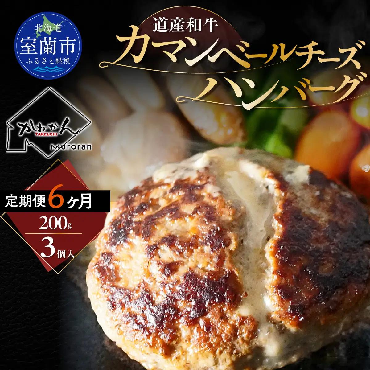 【6ヶ月定期便】道産和牛カマンベールチーズハンバーグ（200g）3個入り MROA175