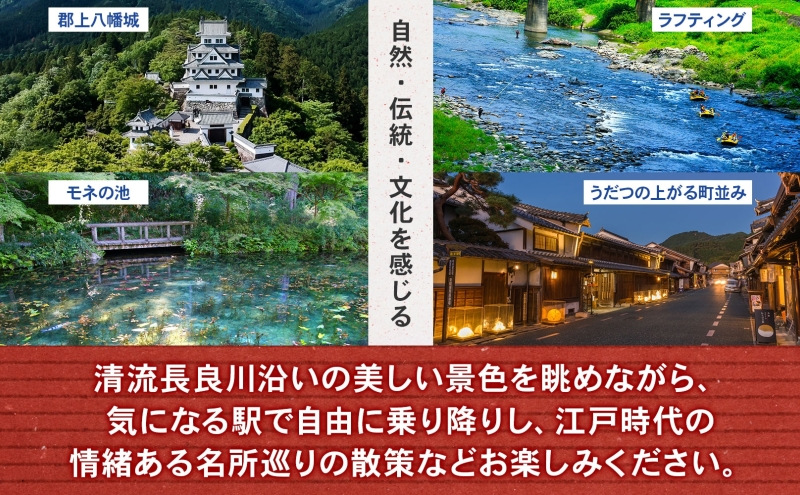 長良川鉄道全線1日フリー乗車証 体験 チケット フリーパス ローカル鉄道 記念品 想い出 台紙付き 限定 ゆるキャラ うだつくん 車窓 風景 絶景 名所巡り 電車 列車 観光 長良川鉄道 長良川 景色