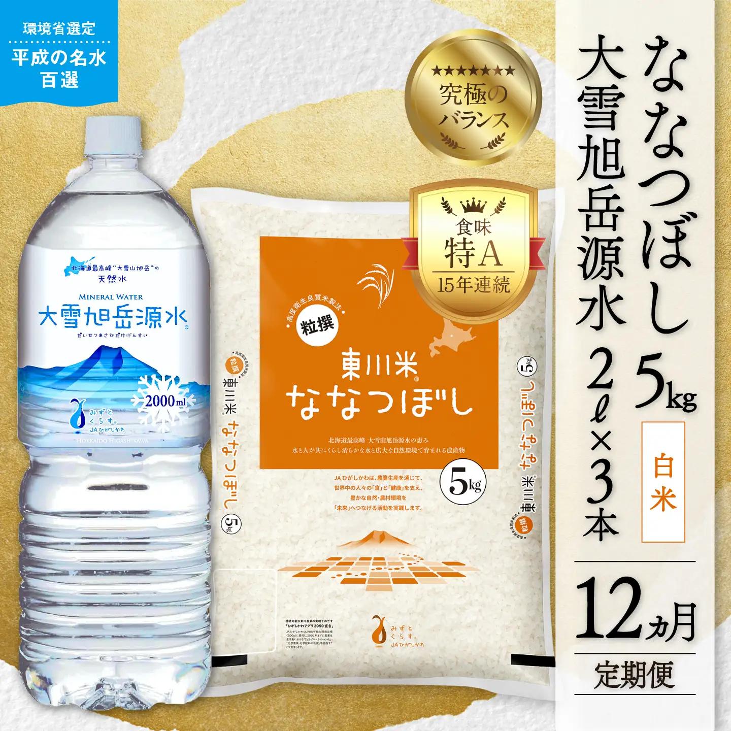 令和8年産 新米【12ヵ月定期便】北海道 東川町産 ななつぼし 白米5kg+水セット（11月中旬より発送）