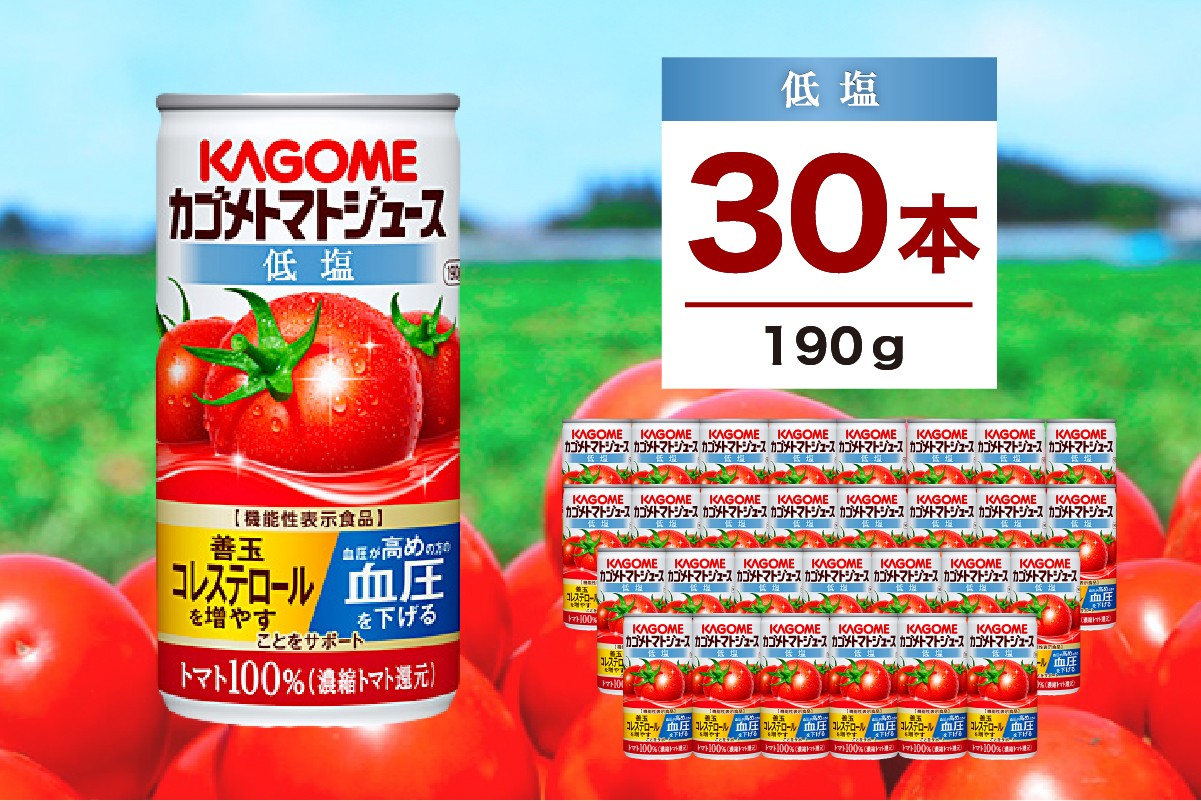 
            カゴメ トマトジュース 低塩 190g 30缶 ns111-001-30 【 KAGOME 那須塩原市 ギフト トマト 野菜 ジュース 缶 飲料 ドリンク 健康 GABA 血圧 コレステロール】
          