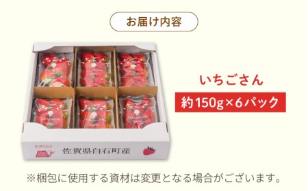 【先行予約】産地直送！旬のいちごをお届け！ 白石産 いちごさん 約150g×6パック（計900g以上）  /甘〜いいちご 大容量パックいちご イチゴ 苺  佐賀県産いちご ブランドいちご うつくしい色