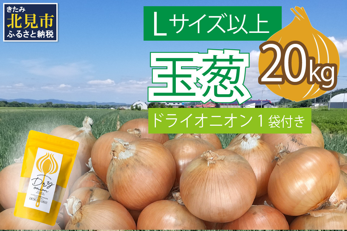 
【予約】玉葱 20kg Lサイズ以上 北見ドライオニオン1袋付き ( 玉ねぎ たまねぎ ドライオニオン セット ふるさと納税 北海道 )【148-0008-2024】
