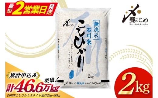【最短2営業日発送】 米 令和7年産 無洗米 石川米 こしひかり 2kg [中橋商事 石川県 宝達志水町 38601349-sp] コシヒカリ お米 こめ コメ kome 能登 小容量 2キロ 令和7年 むせんまい