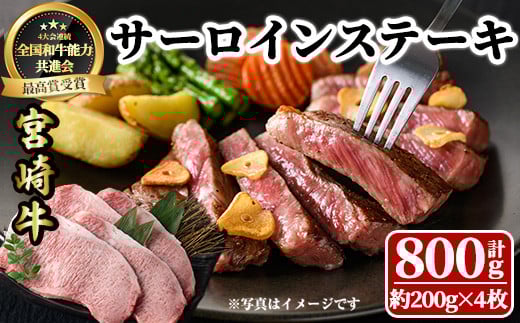 宮崎牛 サーロインステーキ(計800g・約200g×4枚)  牛肉 肉 ブランド牛  冷凍 国産 精肉 お取り寄せ 黒毛和牛 宮崎県 【LJ003】【ローカルブランディング株式会社】