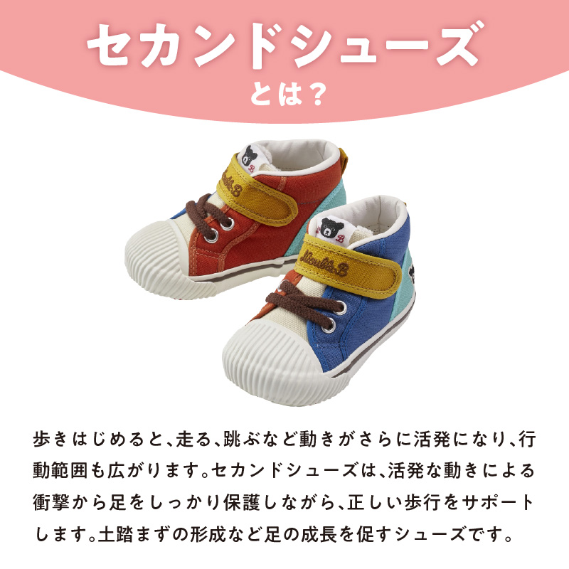 ダブルB　セカンドベビーシューズ（マルチカラー14.5cm）_ミキハウス ダブルB セカンドシューズ マルチカラー サイズ 14.5cm BOX 付 2E 設計 オックス 素材 足 保護 正しい歩行 