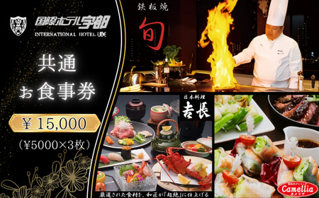 【国際ホテル宇部】 3レストランで使える共通お食事券 【15,000円分】 食事券