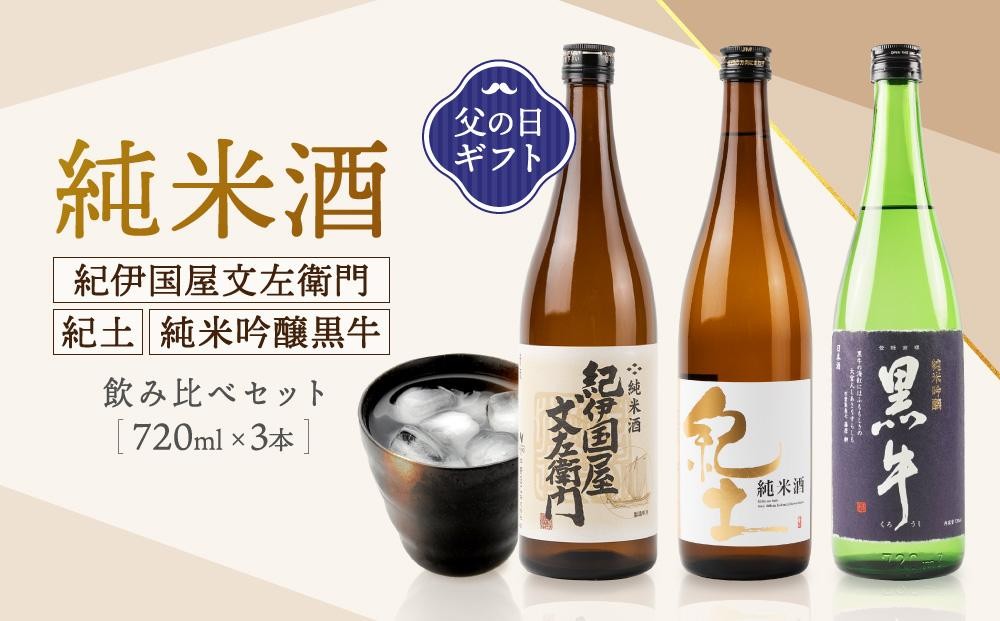 
                  ［父の日ギフト］紀州の地酒　純米酒紀伊国屋文左衛門　純米酒紀土　純米吟醸黒牛　飲み比べセット［6月15日～21日発送］
                